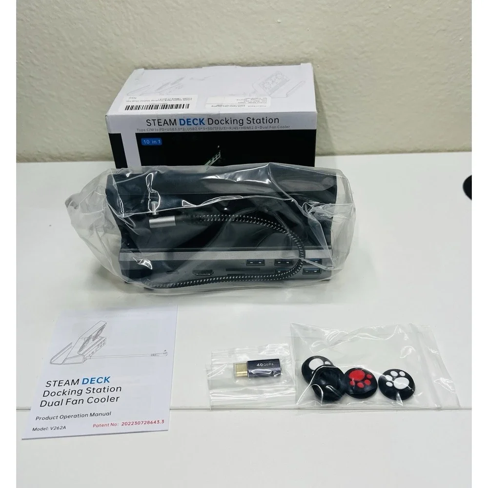 10 in 1 Docking Station with Dual Cooling Fan for‎ Steam 5 USB Ports and 4K